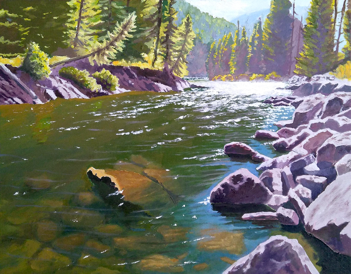 Dave Van Dyke - oil painting (alpine river illumination)