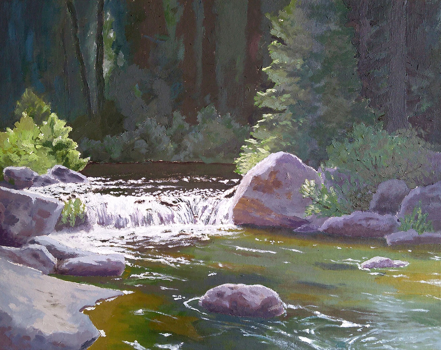 Dave Van Dyke: forest stream oil painting
