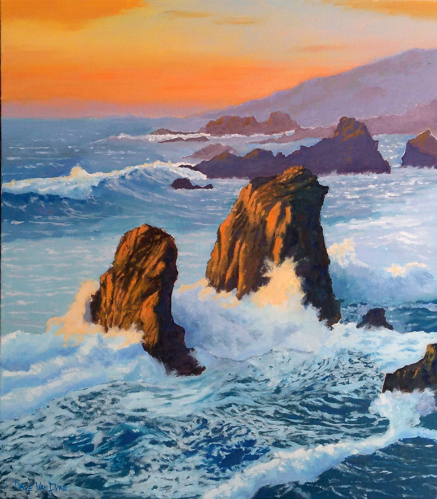 oil painting: Sea Stacks at Sunset by Dave Van Dyke