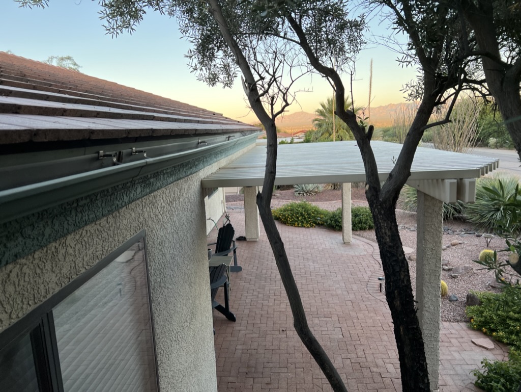 cleaning gutters, looking east, late afternoon